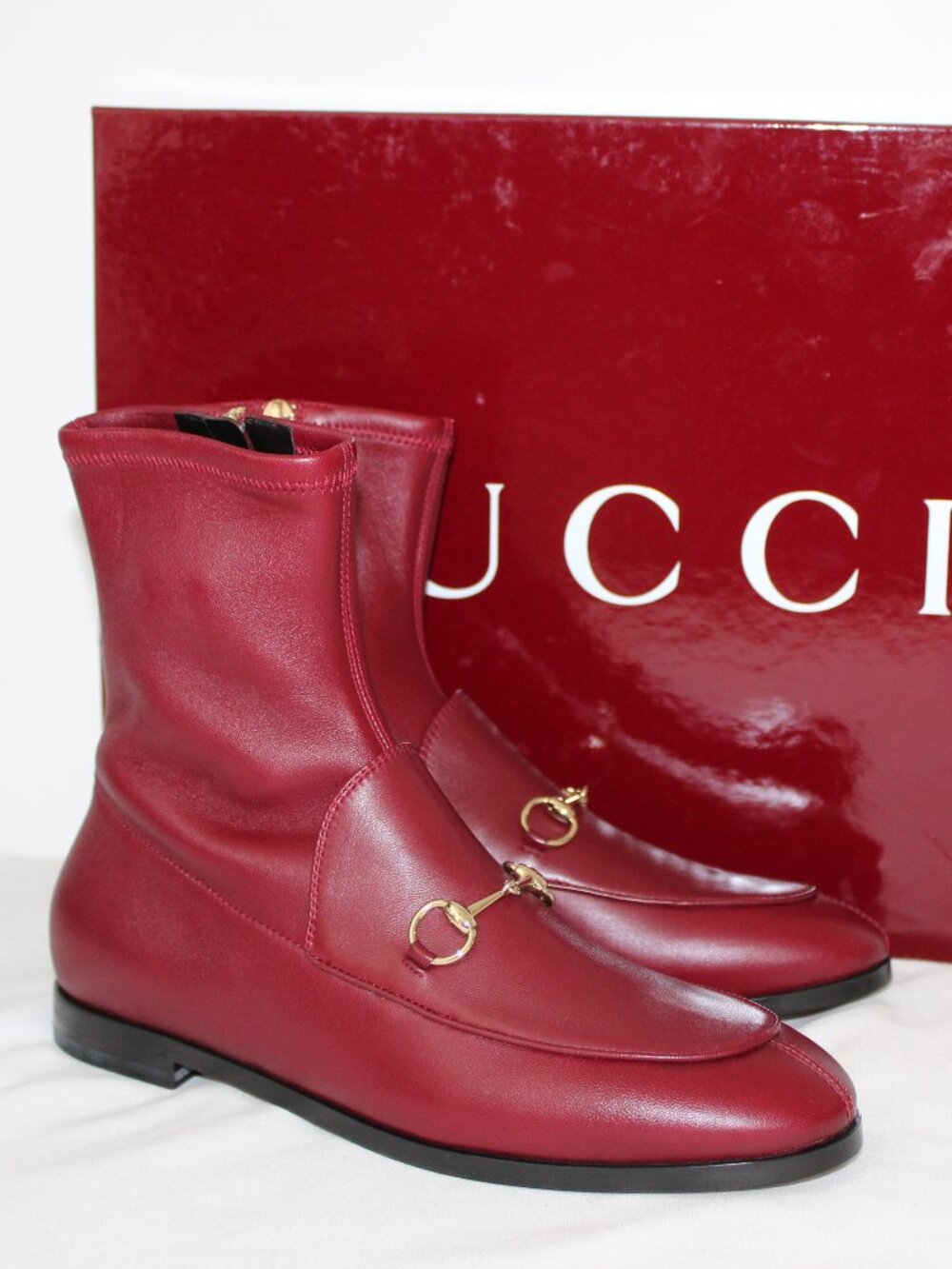 NWB Gucci Horsebit Nappa Soho Leather Rosso Flats Ankle Boots Booties 39 831013